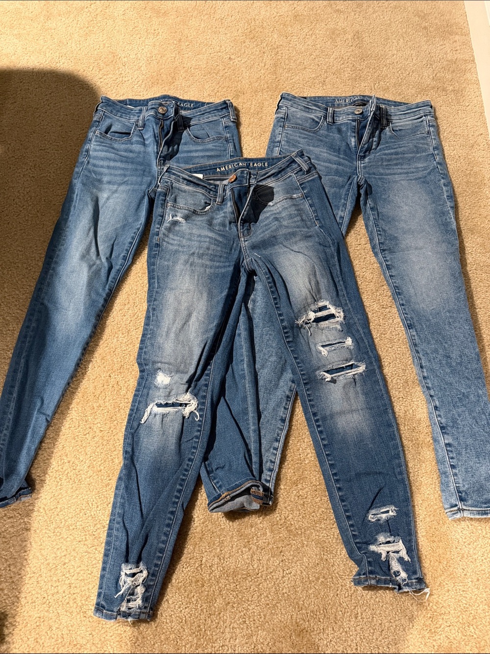 American Eagle Outfitters Women's Distressed Blue Skinny Jeans bundle